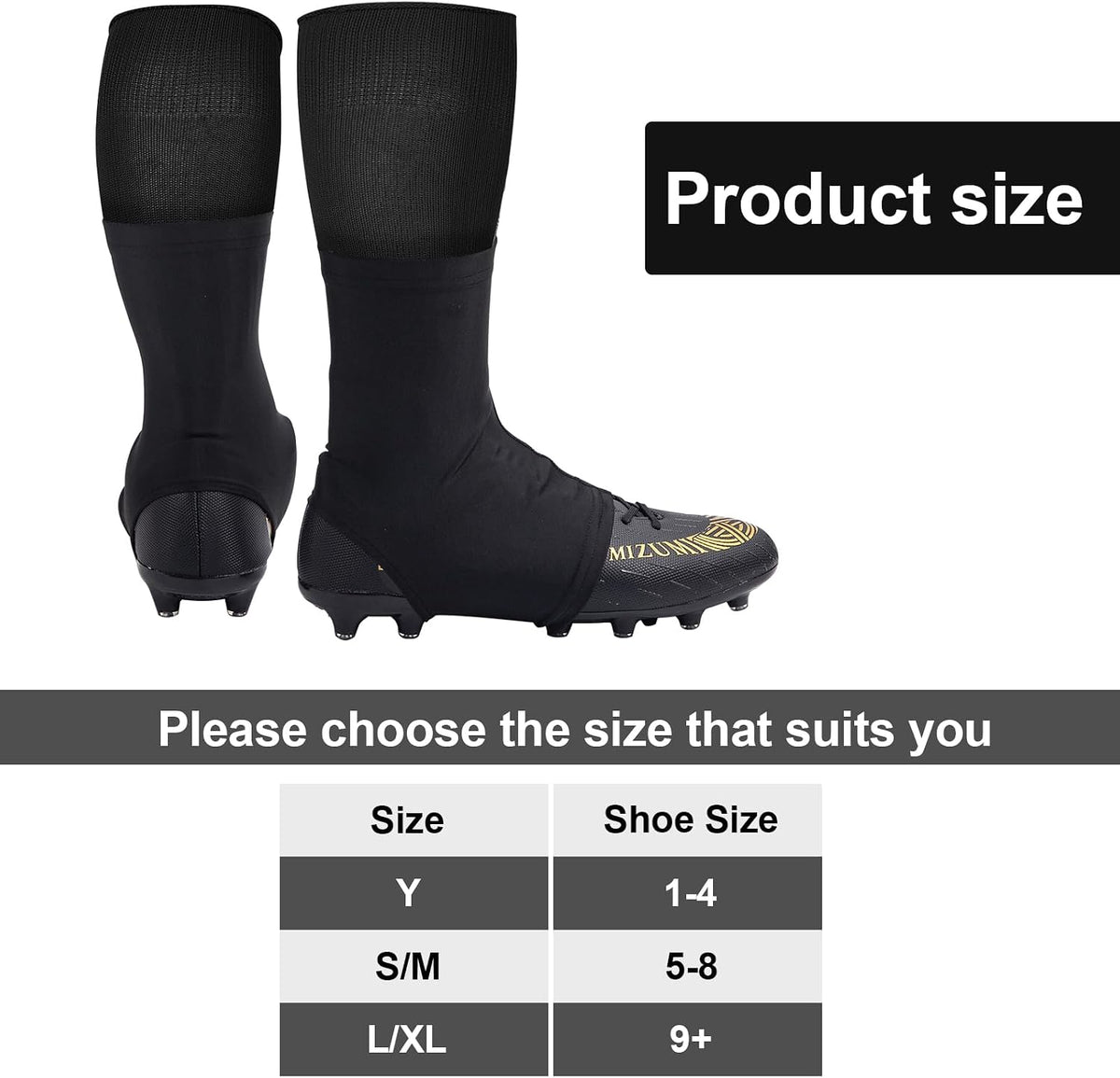 Football Spats Cleat Covers, Youth Boys, Keeps Dirt - Black / Large - image 2