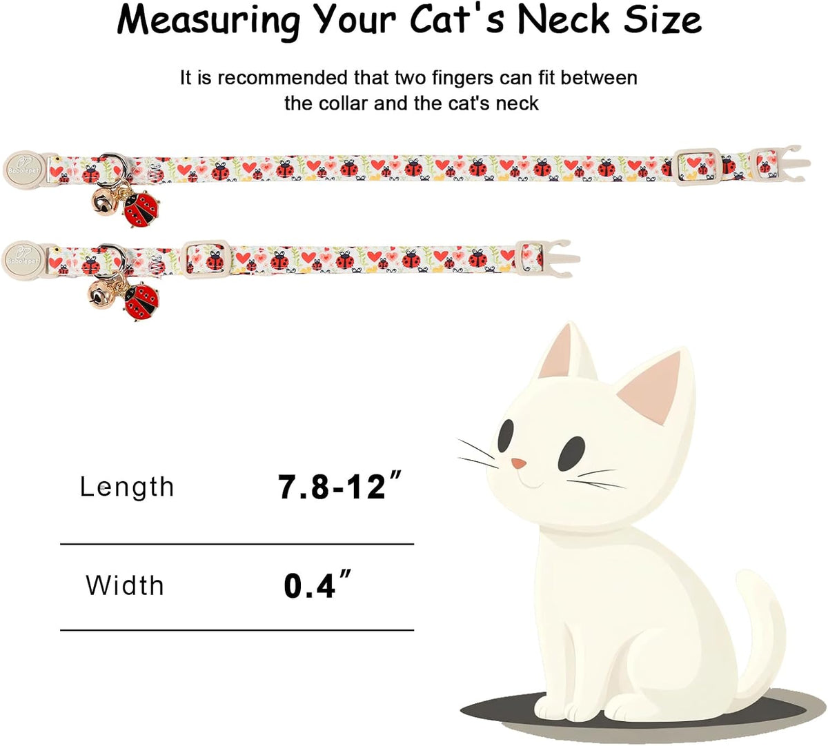 2 Pack Cute Cat Collars - Cartoon Bee Ladybug Breakaway Cat Collar with Bell & Matching Pendant - Bee&Ladybug - image 4