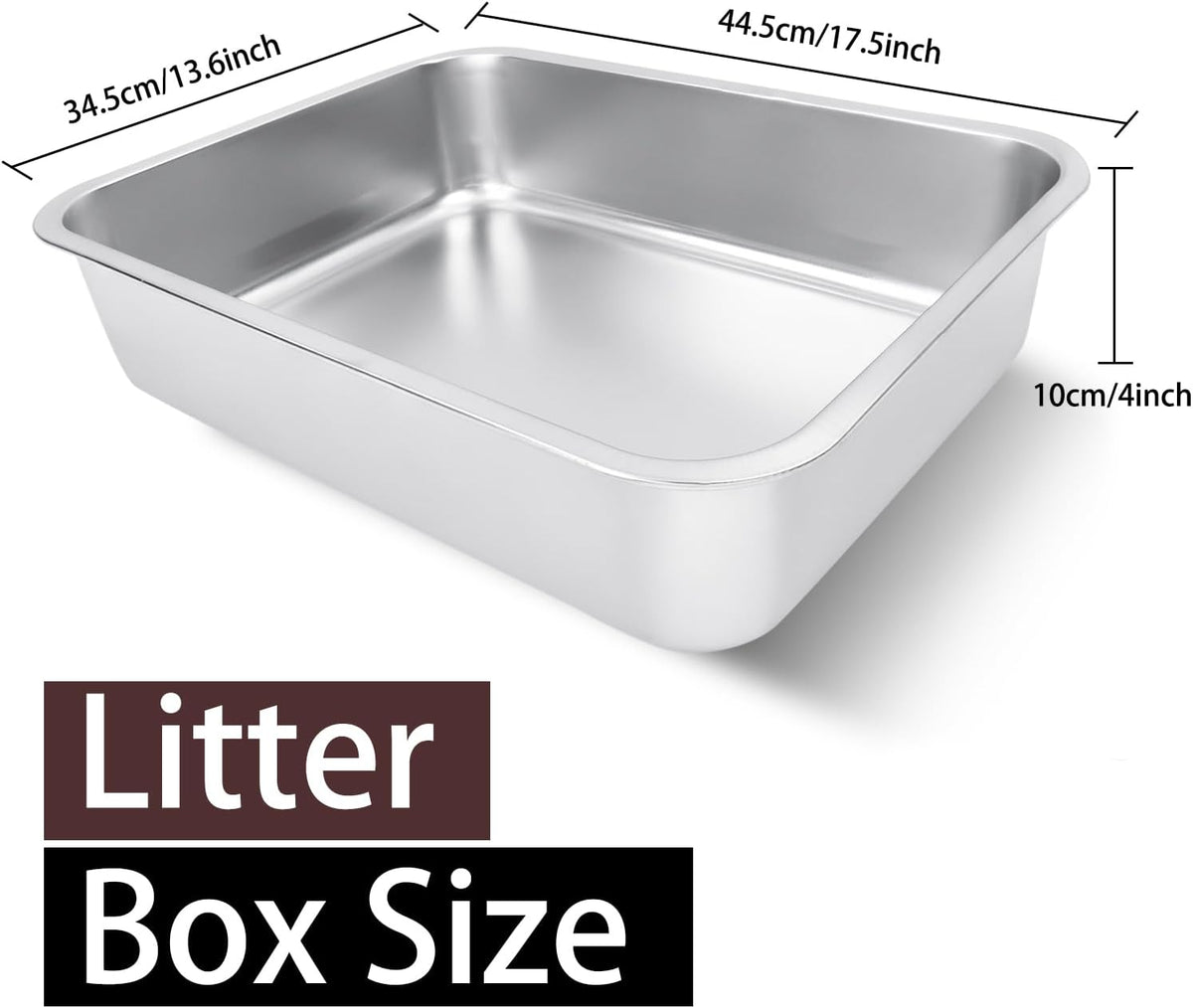 Stainless Steel Cat Litter Box 17"x13"x5.1" – Daily Care for Cats - 17.5"L x 13.6"W x 4"H - image 2