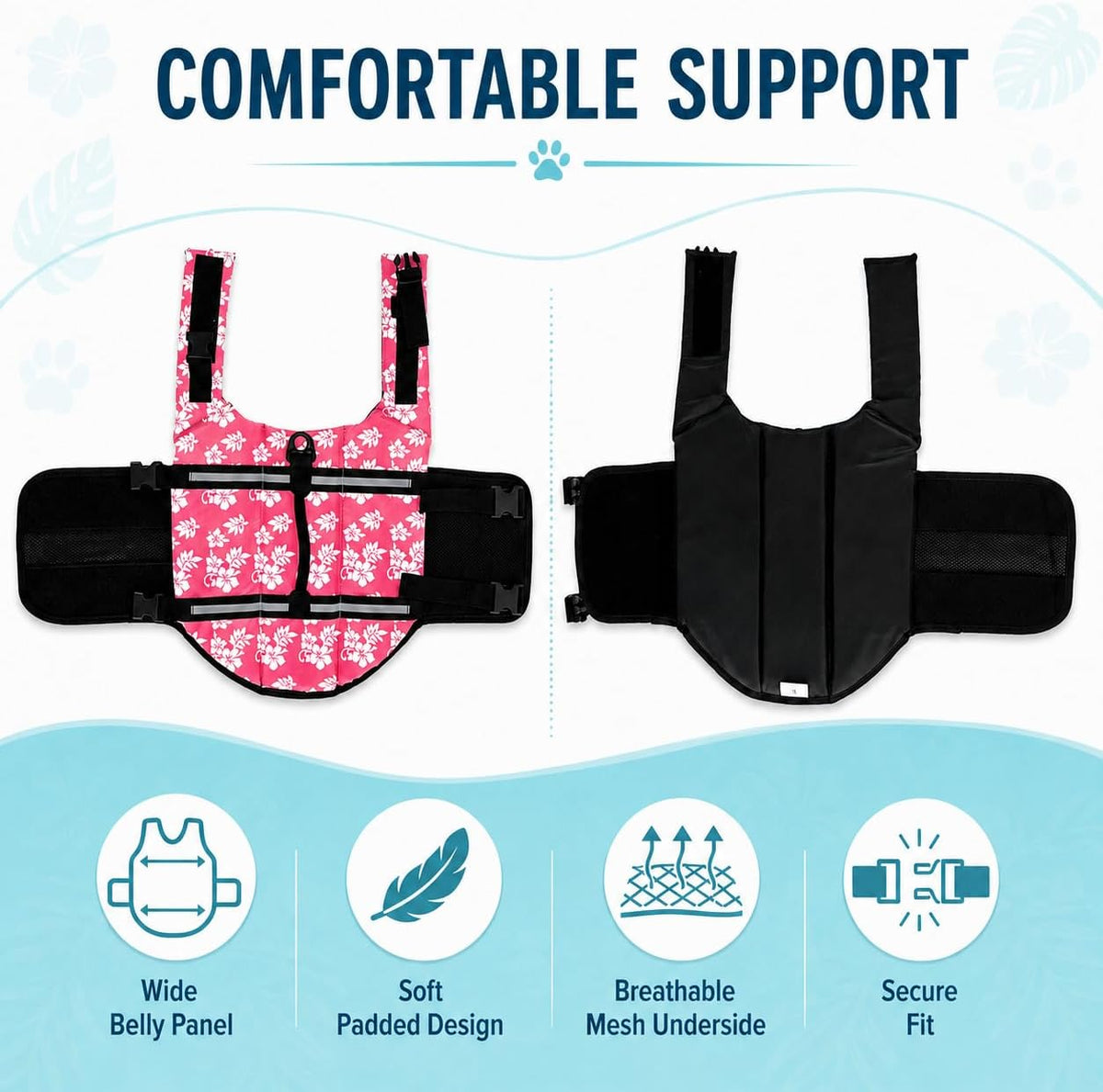 Dog Life Jacket Adjustable Dog Lifevest Swimsuit Safety Vest Apparel - A-Pink Flower / M:17-24 inch(Ribcage Girth) - image 4
