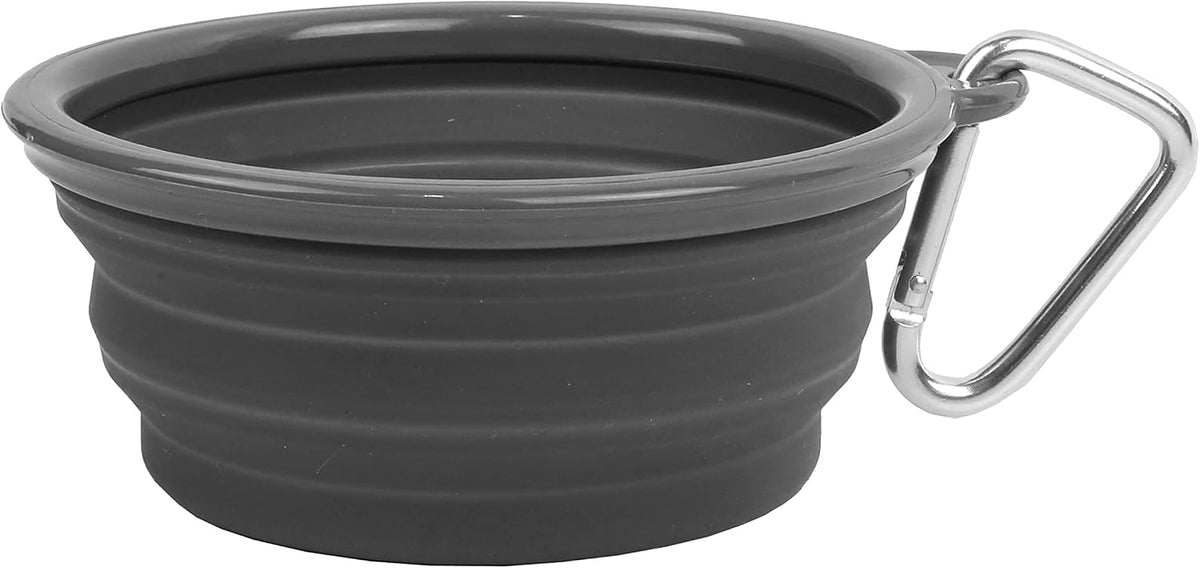 Prima Pet Expandable/ Collapsible Silicone Food & Water Travel Bowl - Grey / SMALL (1.5 CUPS)