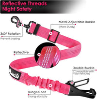 SlowTon 2 Pack Dog Seat Belt, 2 in 1 Attachment, Hook Latch Bar or Seatbelt Buckle with Elastic Nylon Bungee Buffer Adjustable Reflective Nylon Safety Belt Tether Connect to Dog Harness (2pack-FL)