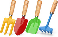 Anzmtosn kids garden tool set with rake, spade, hoe and leaf rake in a mesh bag