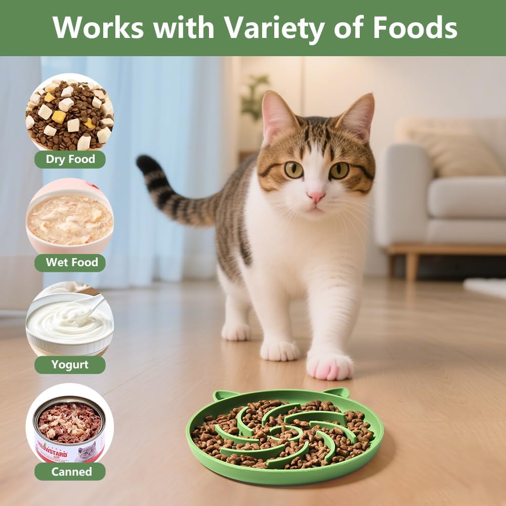 2Pcs Silicone Slow Feeder Cat Bowl, Puzzle Feeder - Blue/Green - image 3