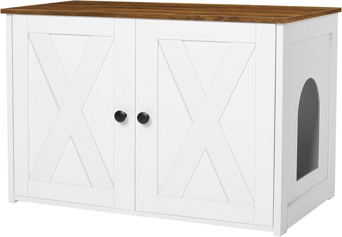 Cat Litter Box Enclosure, Hidden Litter Box Furniture - White+Warm Brown