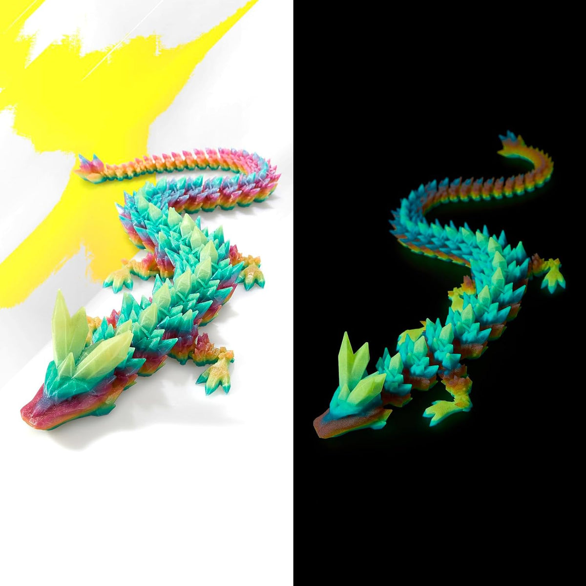 24 inch Large 3D Printed Dragon Glow in the Dark in Halloween – Fun for Kids & Family - Luminous Rainbow / 30 inch - image 2
