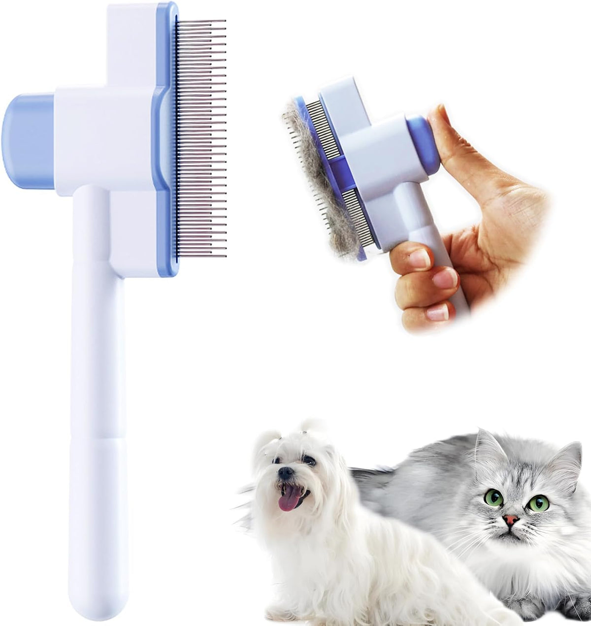 Cat Comb Pet Comb Self Cleaning Upgraded Cat Brush for Long Haired - Blue