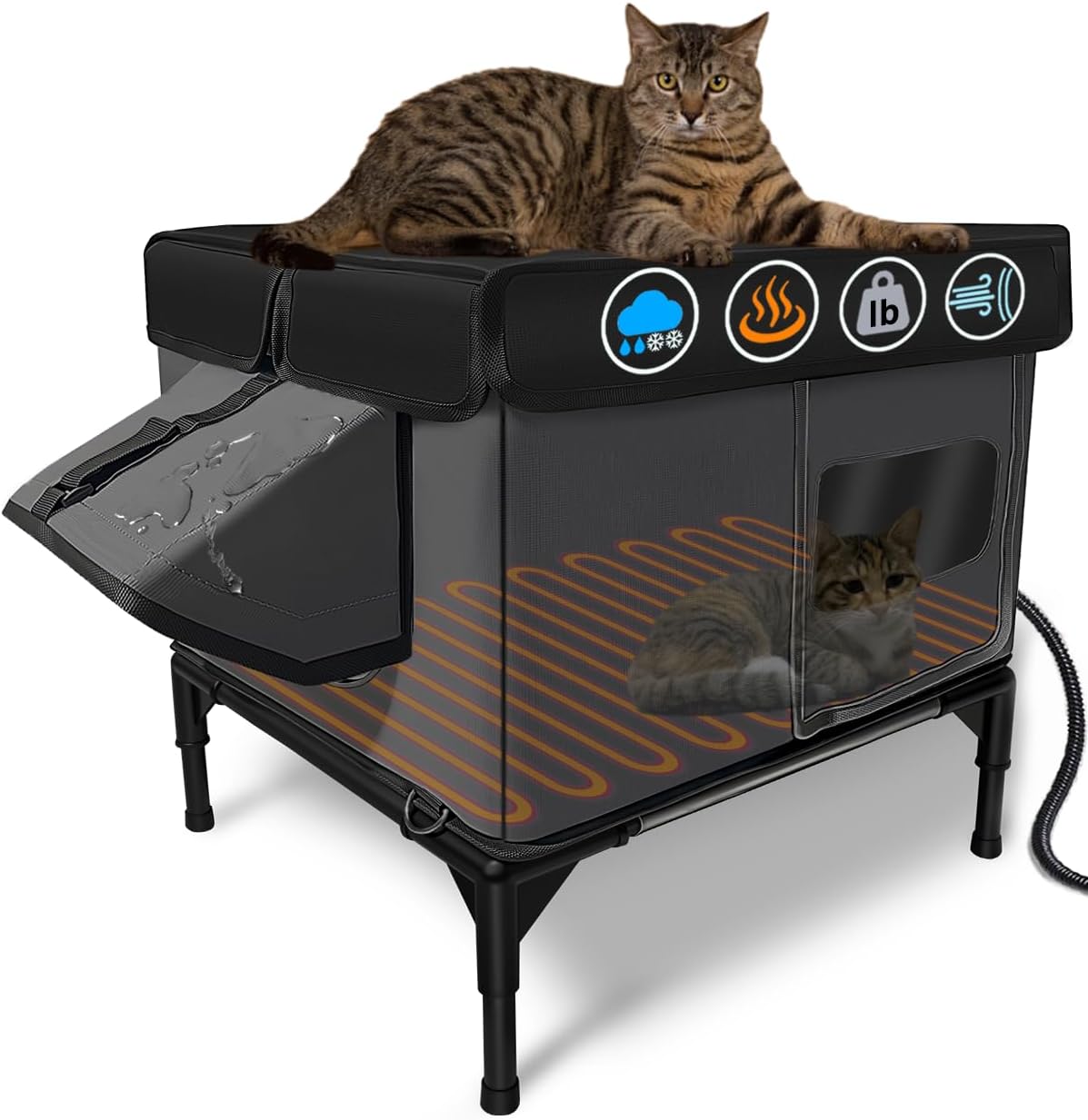 Heated Cat House for Outside Insulated in Winter - Dark Gray / 16.2"L x 16.2"W x 19.3"H