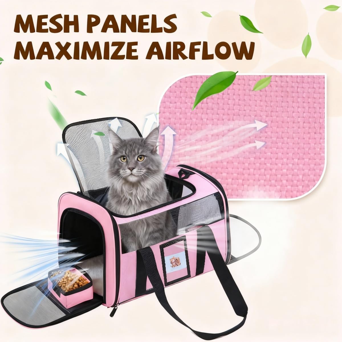 Soft Cat Carrier, Small Dog Bag Soft-Sided Cat Carriers - Pink / 17.0"L x 12.0"W x 11.0"H - image 4