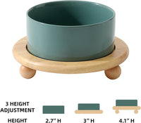 Cat Bowls Set of Two, 5.1” Ceramic Cat Food Bowls - Dark Green / Bowl+Tray - 6.1" - image 2
