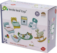Tender Leaf Toys wooden dollhouse furniture nursery set with cot, high chair, pram and baby - view 15