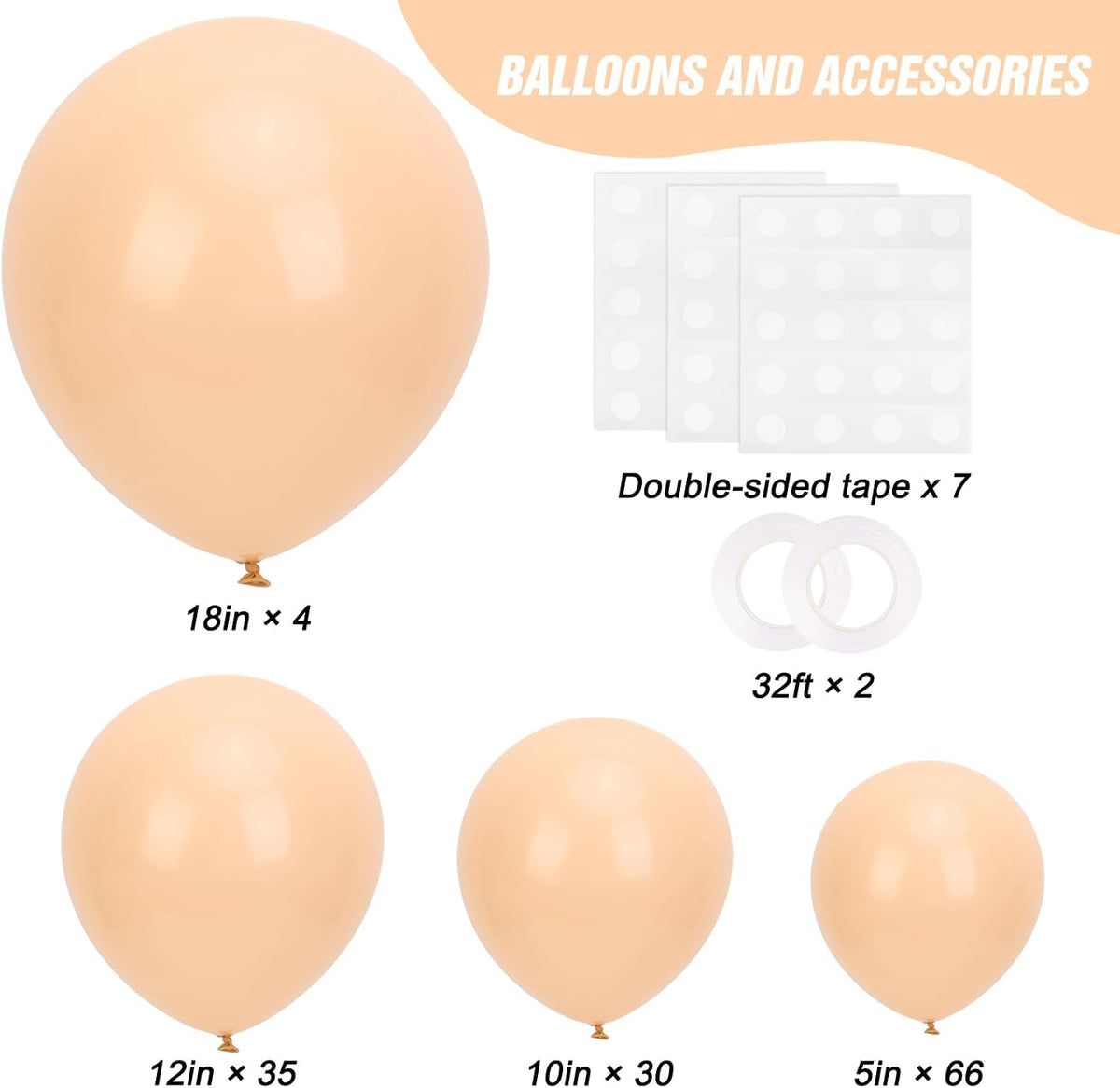 RUBFAC White Balloons Different Sizes 135pcs for Birthday Arch – Fun for Kids & Family - Nude - image 2