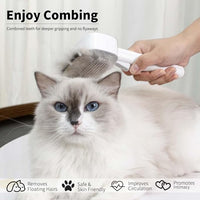 Marchul 2-in-1 Cat Grooming Brush, Cat Brushes with Release Button & Deshedding Dematting Rake, Grooming Comb Tool for for Long or Short Haired Pets, Reduce Shedding, Remove Knots and Massage, White