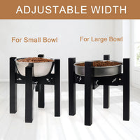 Adjustable Width Bamboo Elevated Dog Bowl Stand - Medium (10" High) / Black - image 14