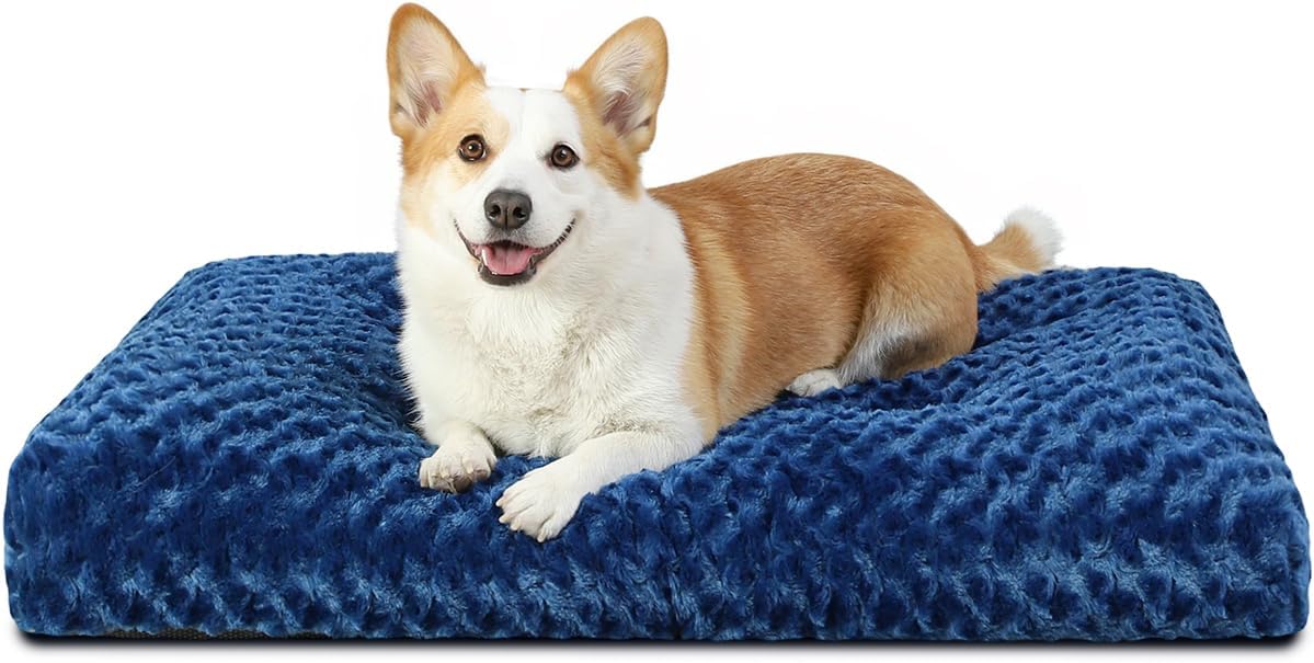 KSIIA Washable Dog Bed Medium Size Dog Crate Bed Plush Pet Mat - Blue / 23.0"L x 18.0"W x 3.0"Th
