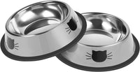 Serentive 2 Pcs Non-Slip Stainless Steel Small Cat Food Bowls - Silver / 7 oz
