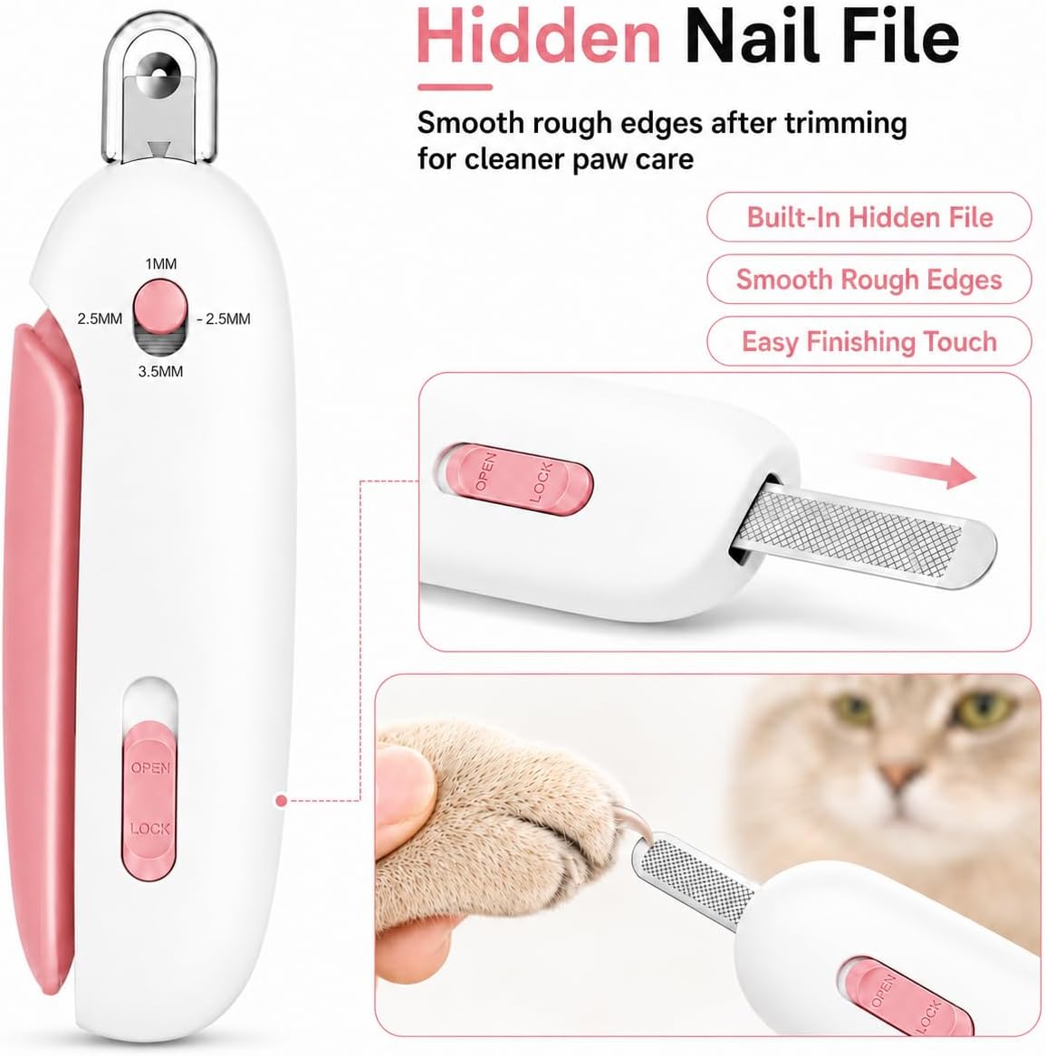 Wanheart Cat Nail Clipper, 4-Size Safety Guard - Pink - image 4