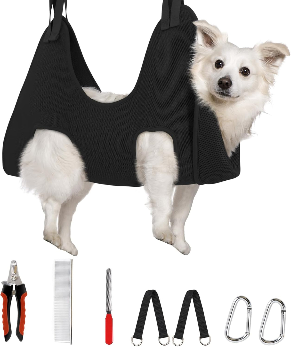 Supet Dog Grooming Hammock for Nail Trimming - M( Max 48 Lb:Leg space: 6.3"-13.5") / Black