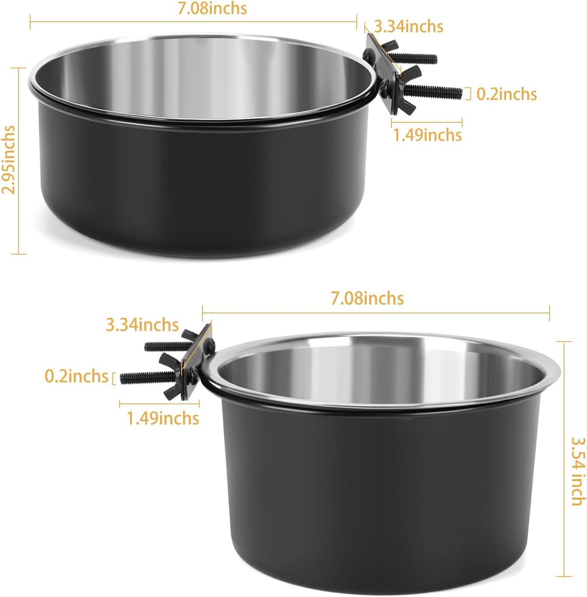 2 Pcs Stainless Steel Small Dog Crate Food Water Bowl - L (82 & 56 OZ) / Black - image 2