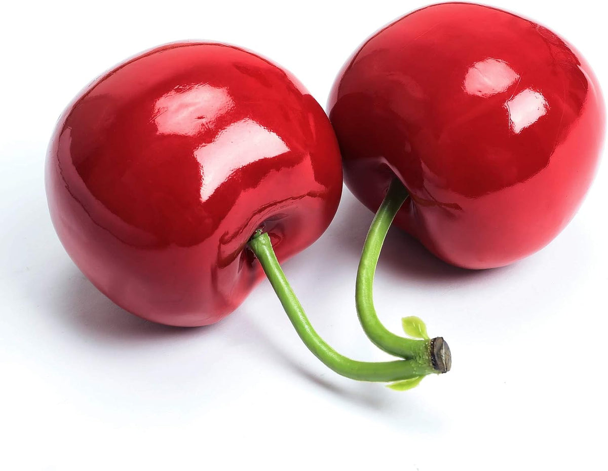XINFU artificial big double cherry fake fruit decoration, 3.8 inch diameter