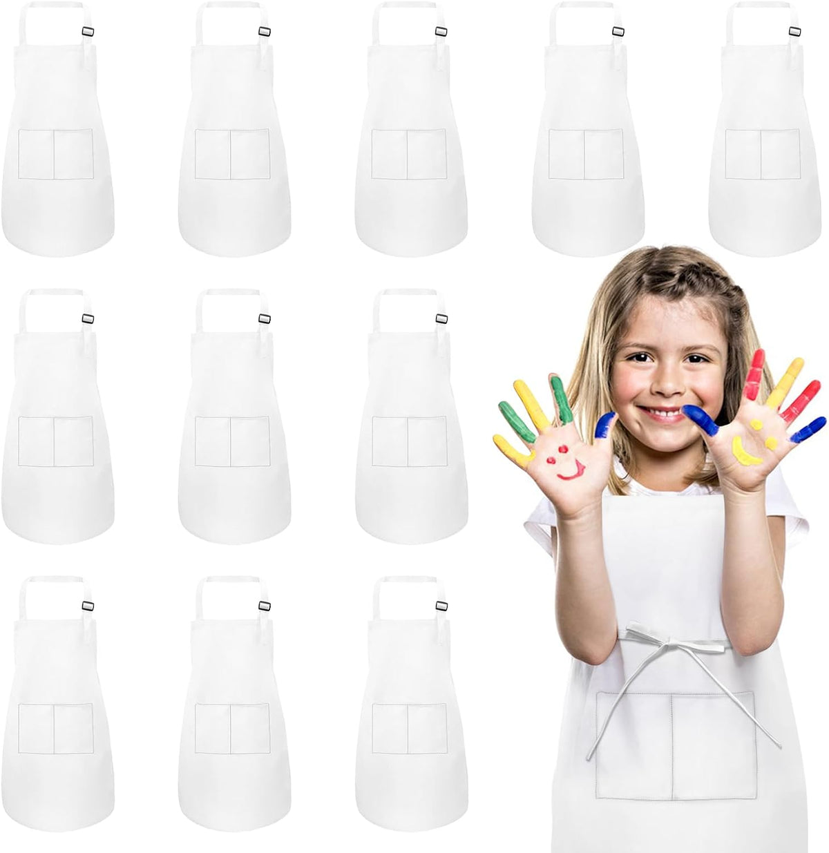IAGBIBUI 12 pack of black kids aprons with two front pockets - view 2