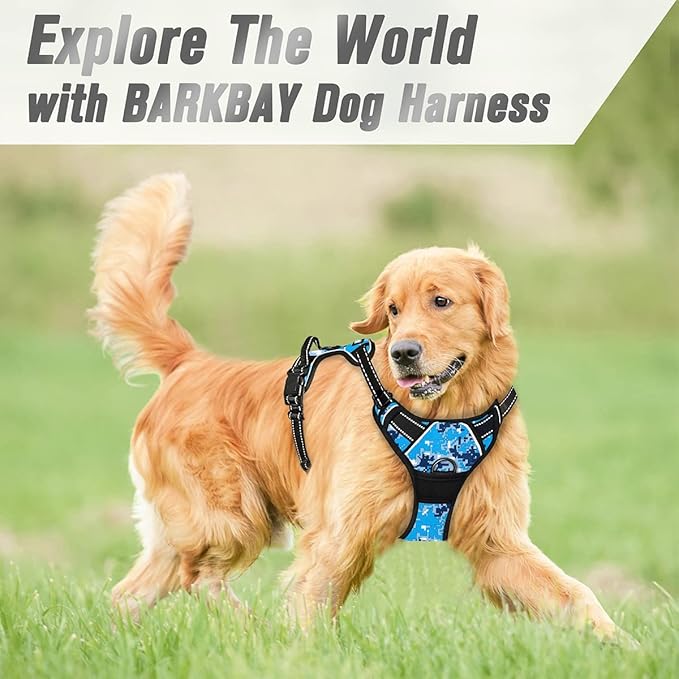 BARKBAY No Pull Dog Harness Front Clip Heavy Duty Reflective Easy Control Handle for Large Dog Walking(Blue camo,S)