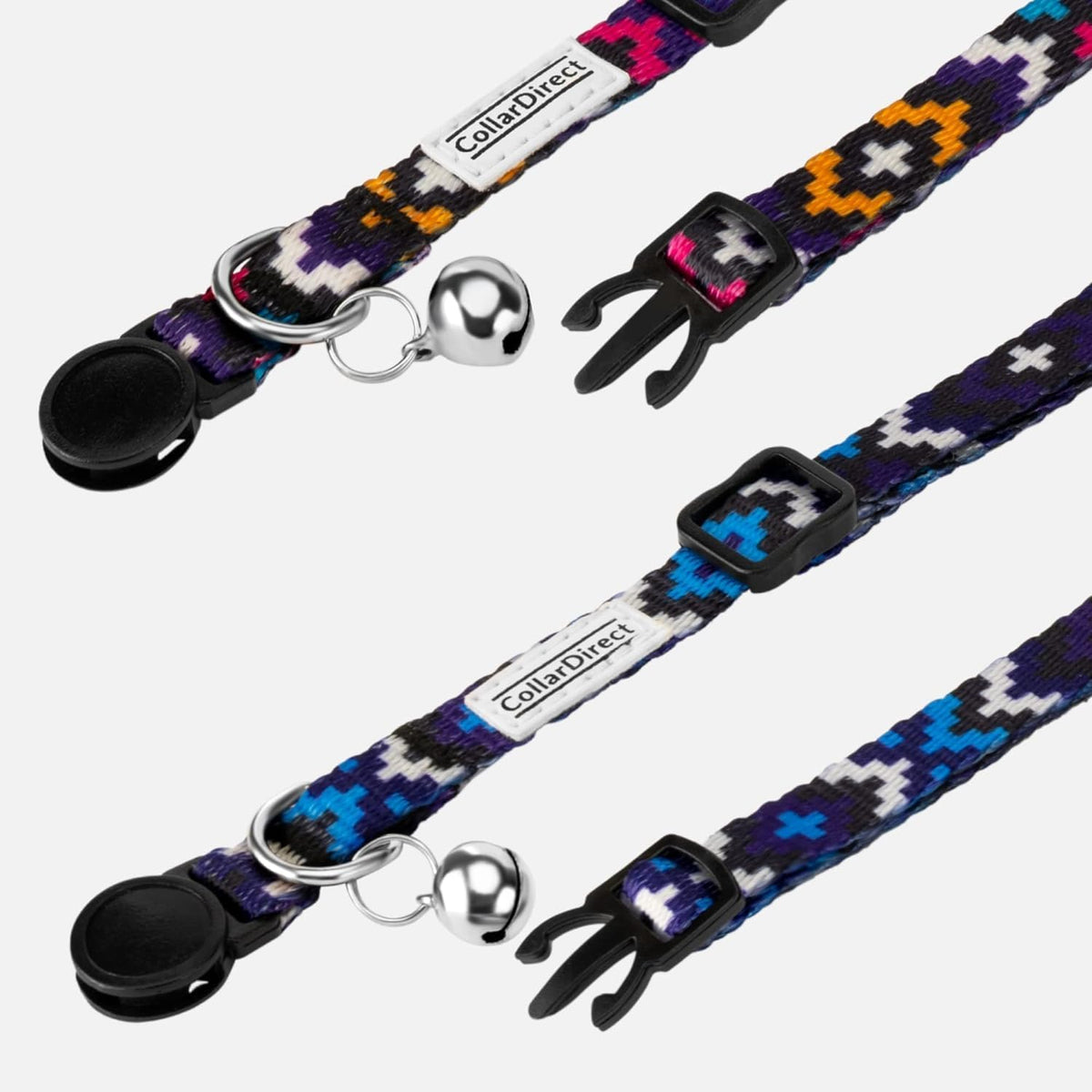 Tribal Aztec Cat Collar 2-Pack, Breakaway with Bell – Essentials for Cats - Orange & Purple, 2-Pack, 7-11" - image 3