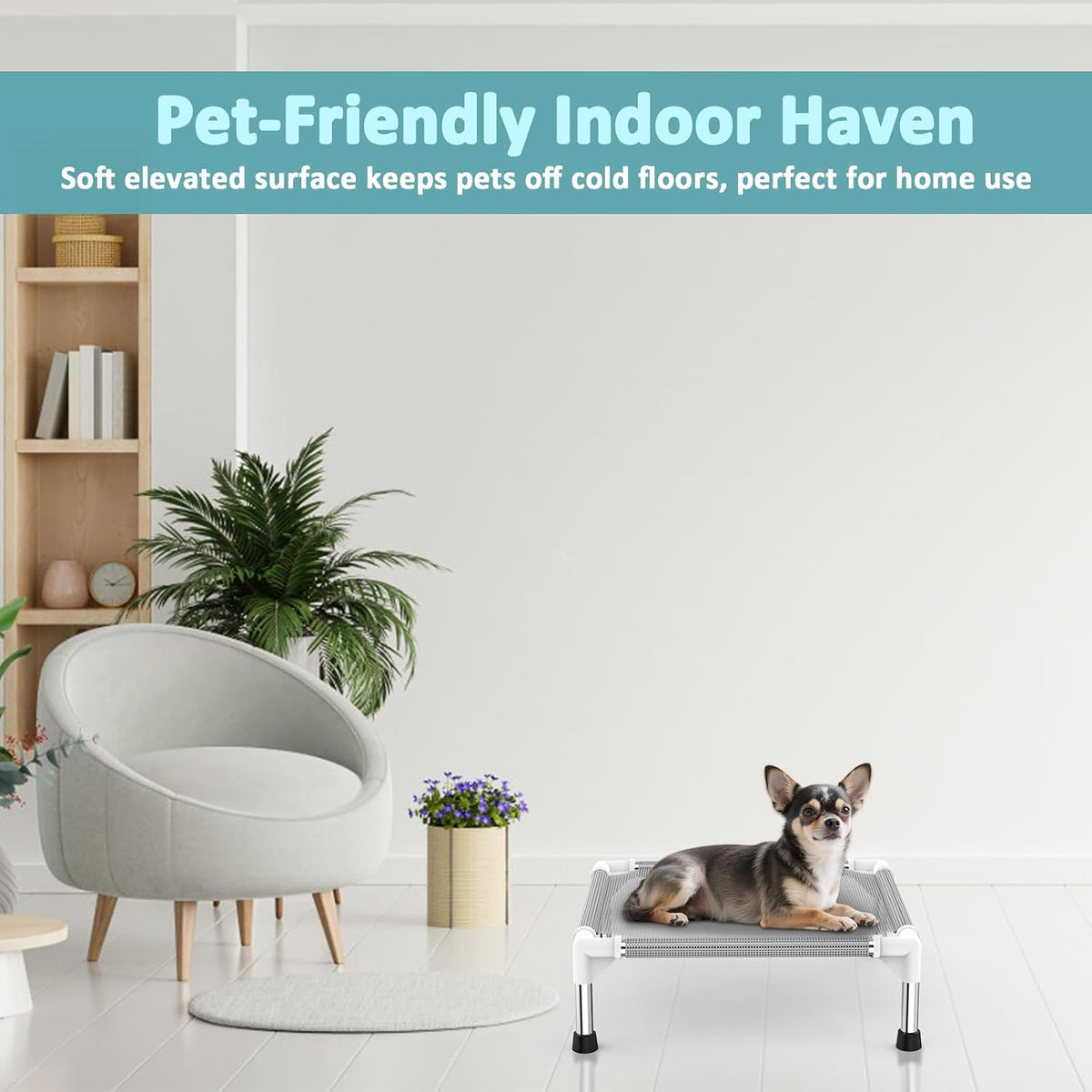 Elevated Dog Bed with Teslin Cooling Fabric, Lightweight Dog Cot - S-Gray - image 2