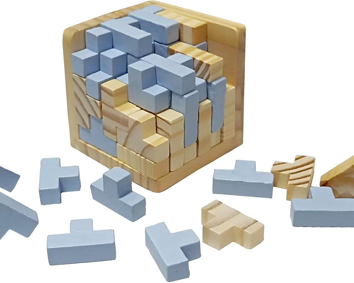 Wooden Brain Teaser Puzzles Cube Stocking Stuffers Wooden Puzzles - Gray