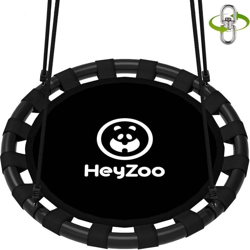 HeyZoo black 40 inch saucer swing with 360 degree swivel for backyard
