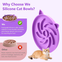 2Pcs Silicone Slow Feeder Cat Bowl, Puzzle Feeder - Orange / Purple - image 2
