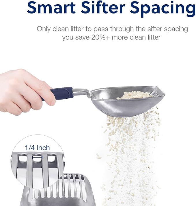 WePet Cat Litter Scoop, Aluminum Alloy Sifter, Kitty Metal Scooper, Deep Shovel, Long Handle, Poop Sifting, Kitten Pooper Lifter, Durable, Heavy Duty, for Litter Box