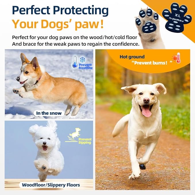 Dog Paw Protector Gripper Traction Pads,Dog Paw Covers,Foot Stickers in Summer Hot/Winter Cold Pavement,Dog Shoes Booties Socks Replacement,12 Sets (48 pcs) XXL Black