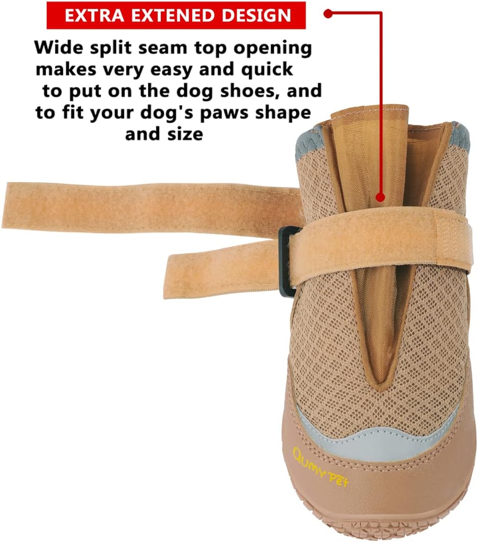 QUMY Dog Shoes for Large Medium Dog Boots & Paw Protectors for Hot - Khaki / Size 7: 2.8''x3.2"(W*L) for 63-75 lbs - image 4