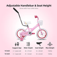 JOYSTAR 10" 12" 14" 16" Kids Bike for Boys and Girls Ages 1-7Y – Fun for Kids & Family - Pink / 14 Inch with Training Wheels - image 2