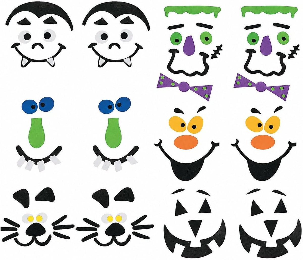 Fun Express 12 piece foam pumpkin decorating craft kit with self-adhesive character face pieces