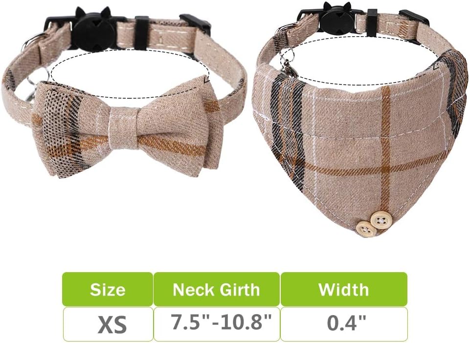 Faleela Breakaway Cat Collar with Bells - Brown bow+bandana - image 4