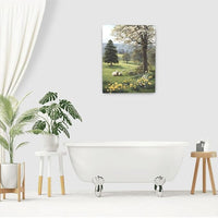 Country Sheep Canvas Wall Decor Farmhouse Rustic Lamb Wildflower Wall Art Nature Countryside Landscape Pictures Painting Print Framed Artwork Decorations for Bathroom Living Room Bedroom 16"x20"