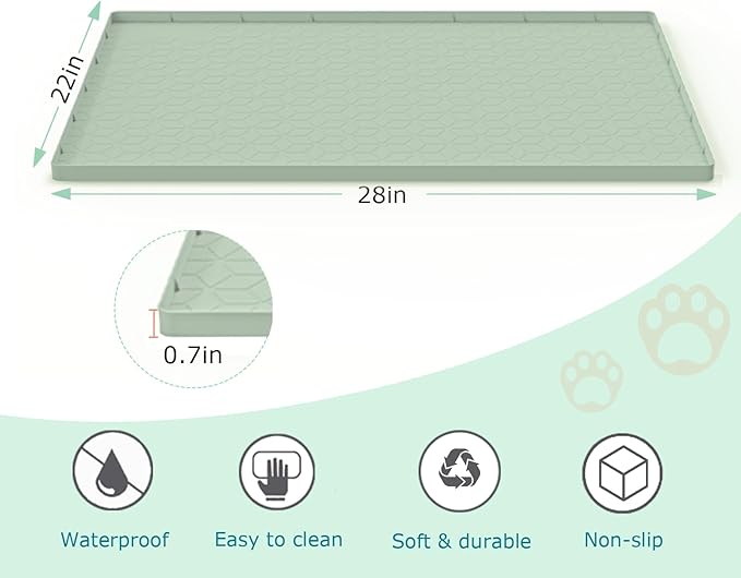 Cat Litter Mat, Silicone Large Cat Mat for Litter Box - 28x22 in, Waterproof & Non-Slip, Durable & Easy Clean, Green