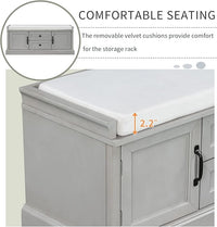 Shoe Storage Bench with 2 Drawers and 2 Cabinets, Pine Wood Shoe Bench with Removable Cushion for Living Room, Entryway 42.5" L x 15.9" W x 17.5" H (Gray Wash)