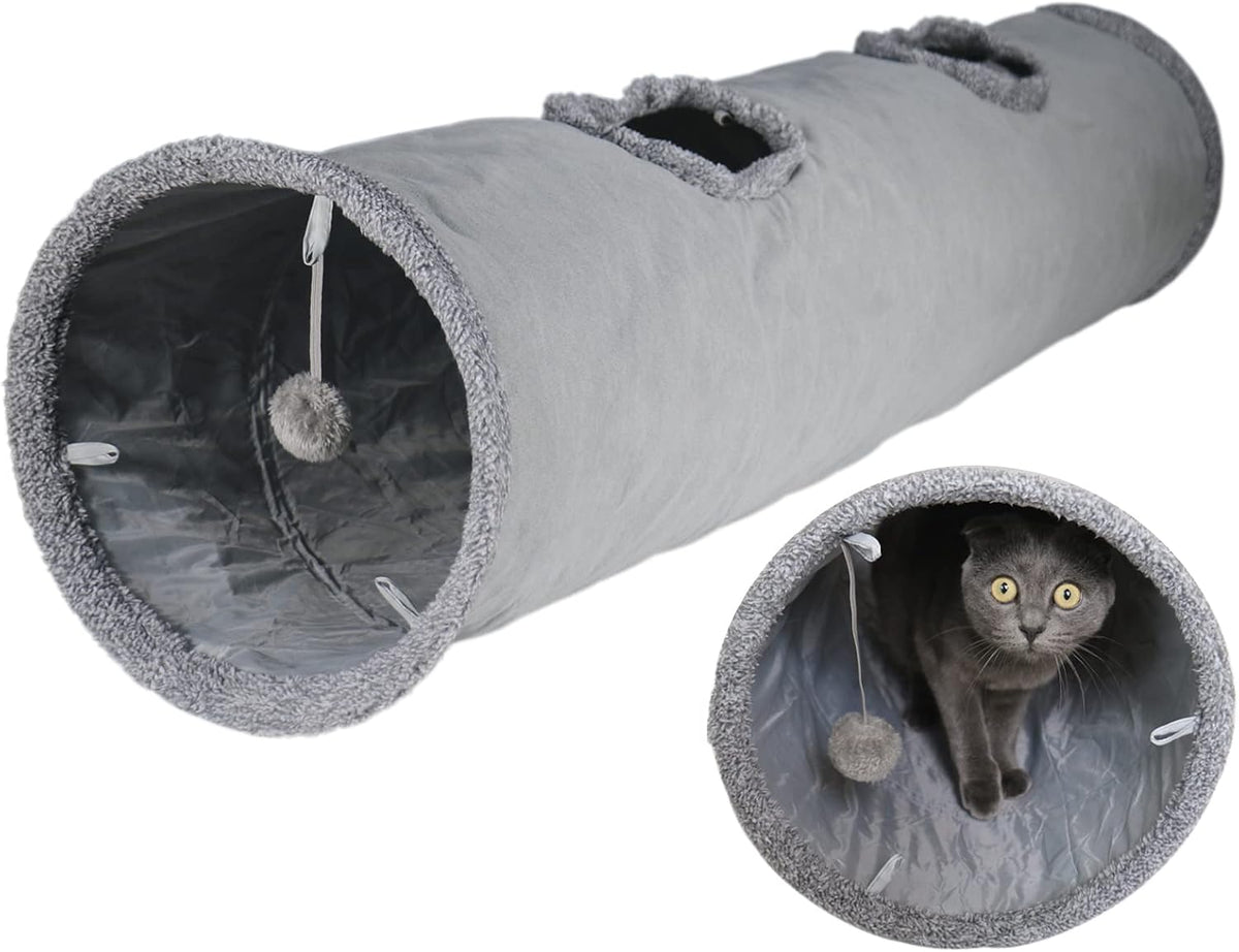Cat Tunnel for Indoor Cats, 51×12 inch Foldable Big Cat Tunnel - Grey
