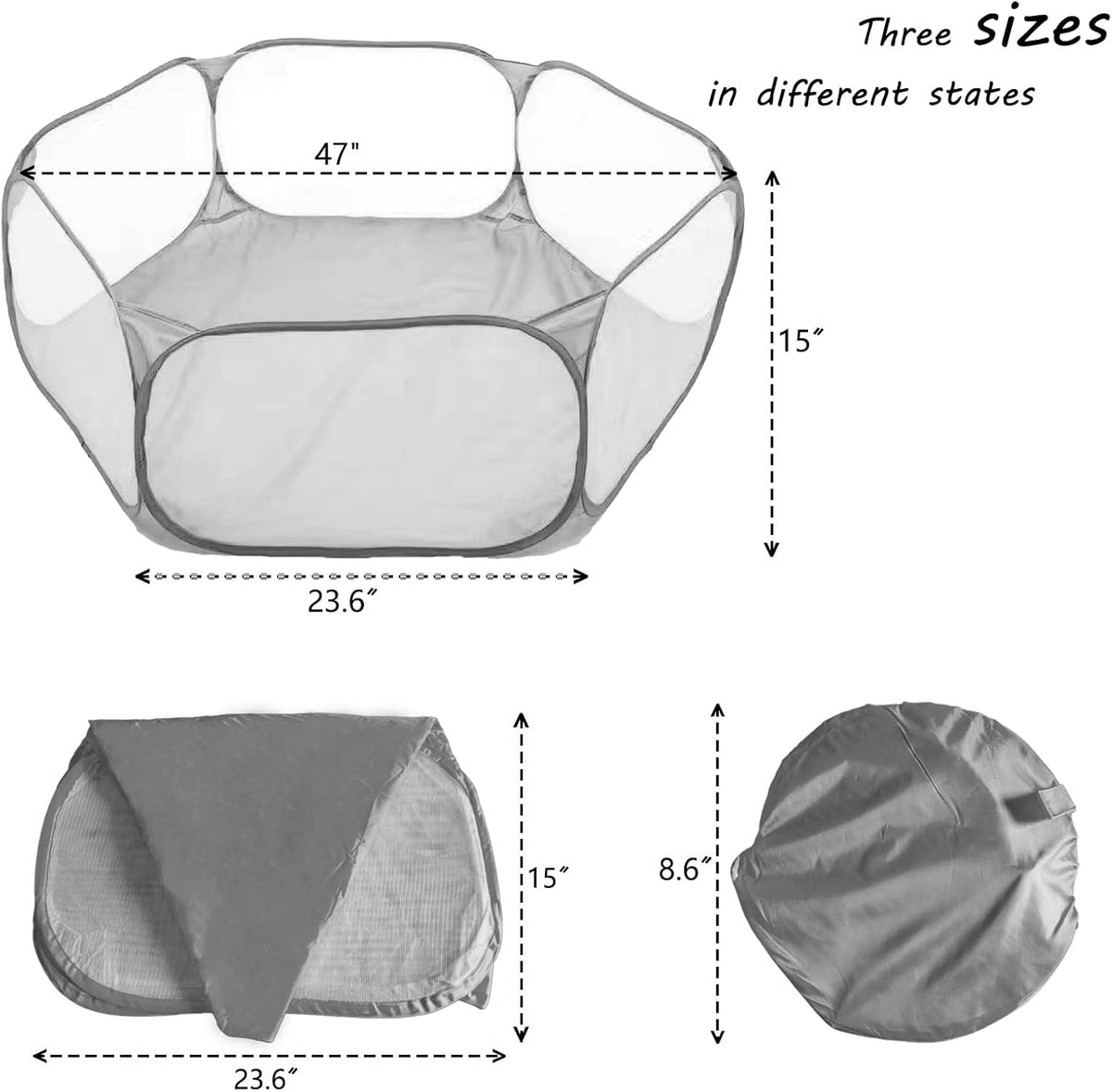 Small Animals Playpen, Portable Pop-up Open Interactive Pet Tent - Grey - image 4