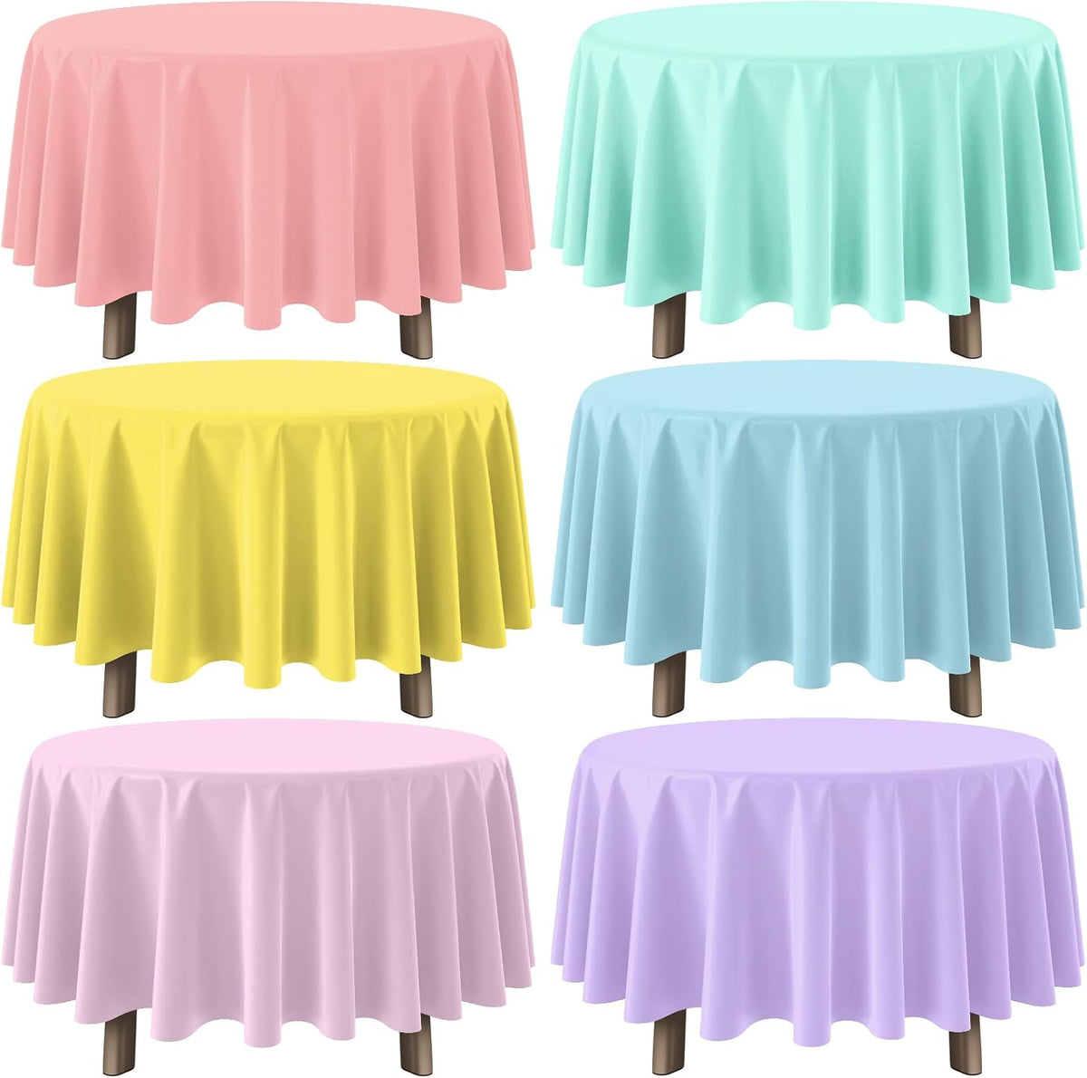 4Pcs Pastel Tablecloths, Mix Color Plastic Tablecloth Disposable Rectangle Table Covers for Baby - Pastel Round / 6pcs