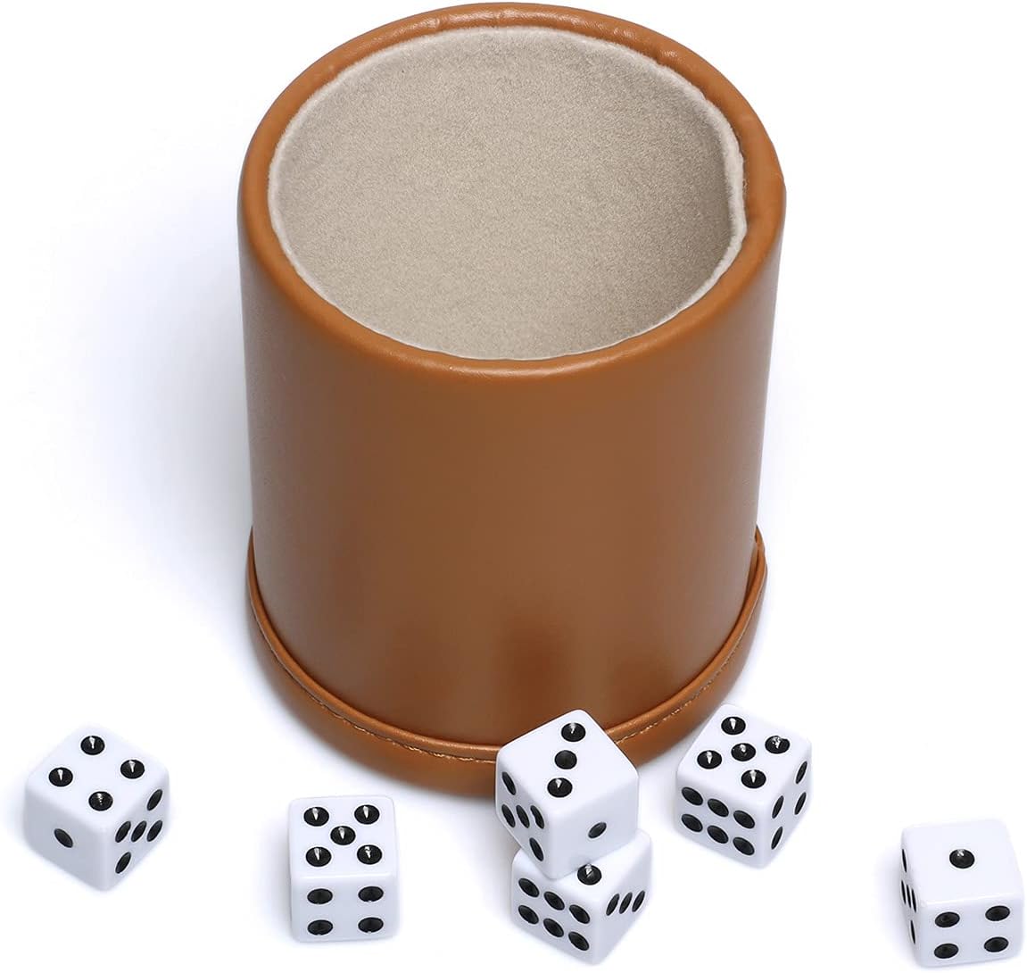 Felt Lined PU Leather Dice Cup Set with 6 Dot Dices – Fun for Kids & Family - Camel - image 3