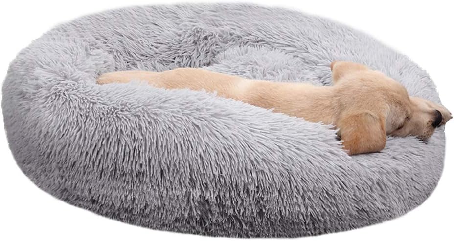 Cat Bed for Indoor Cats, Mini Plush Self Warming Kitten Bed - Large 28'' / Light Grey