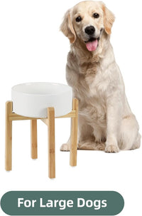 Ceramic Elevated Dog Bowl Set - Large Breed Dog Food and Water Bowl, Weighted Dishes (8.2'', 60OZ, White)