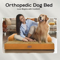 Large Dog Bed Orthopedic Washable, Orthopedic Dog Beds for Large Dogs, Washable Cover Removable Bolster and Non-Slip Bottom Pet Beds, XL XLarge Extra Large Dogs - Orange