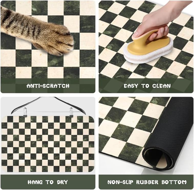 Dog Food Mats for Floors Waterproof - Plaid Black / 32"L x 24"W - image 2