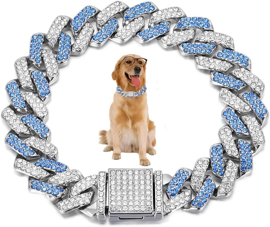 Pink Dog Necklaces for Small Dogs - Silver Blue / 8 inch(Max Neck 7")