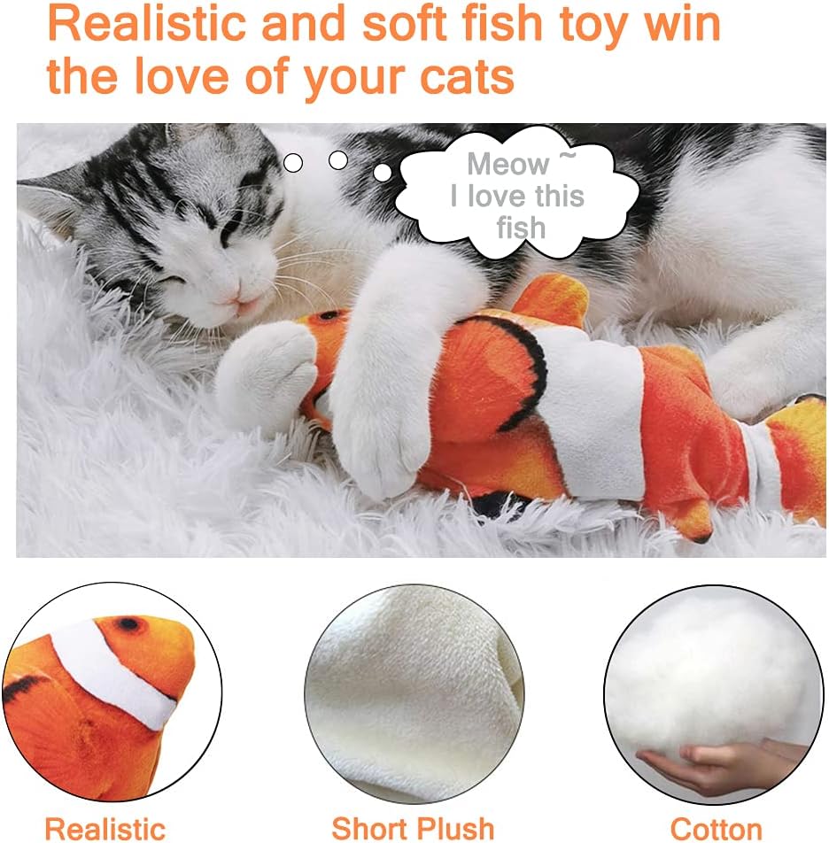 Tocirelo Cat Toys Flopping Fish with Catnip - Clownfish - image 3
